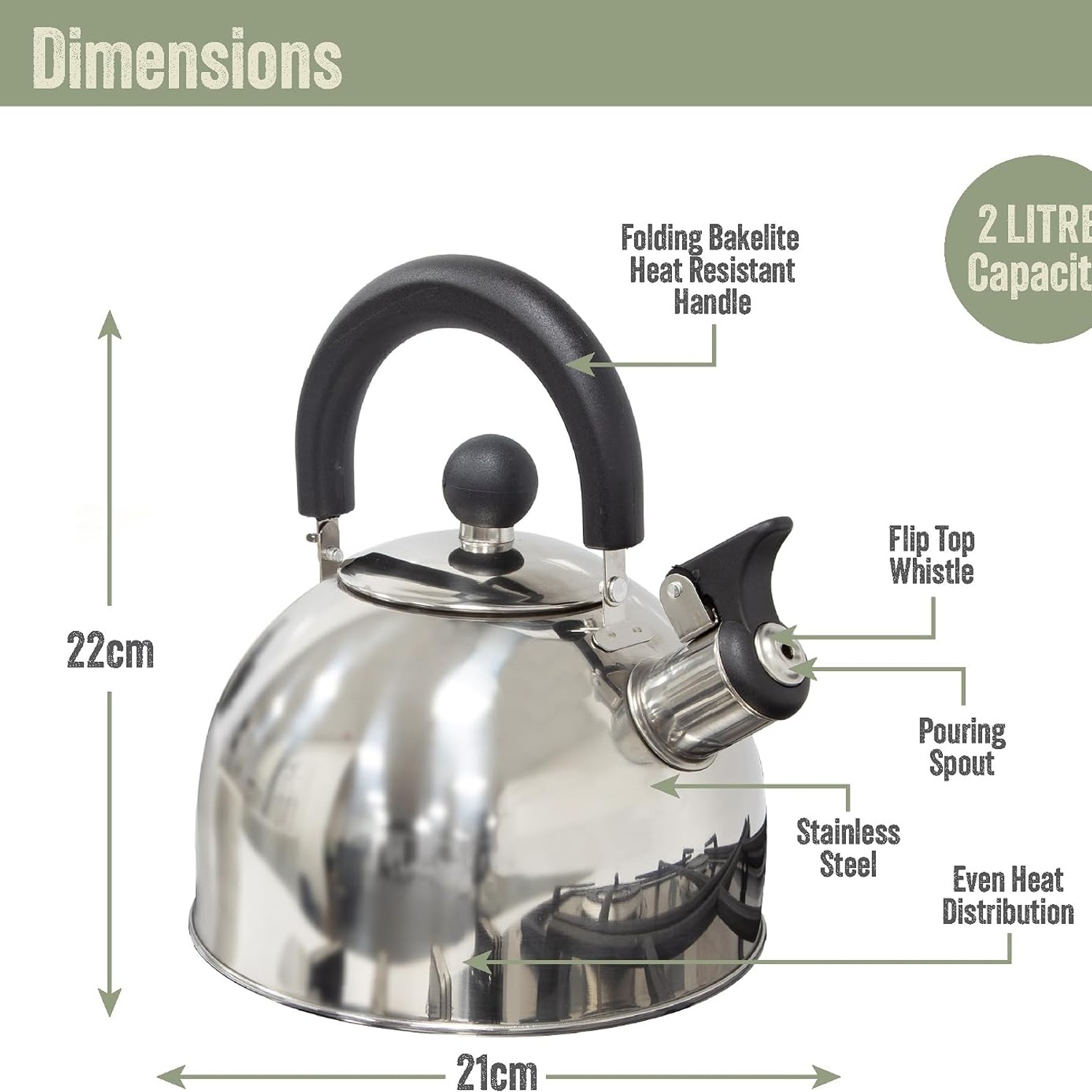 Milestone Camping 2L Whistling Camping Kettle: image 3