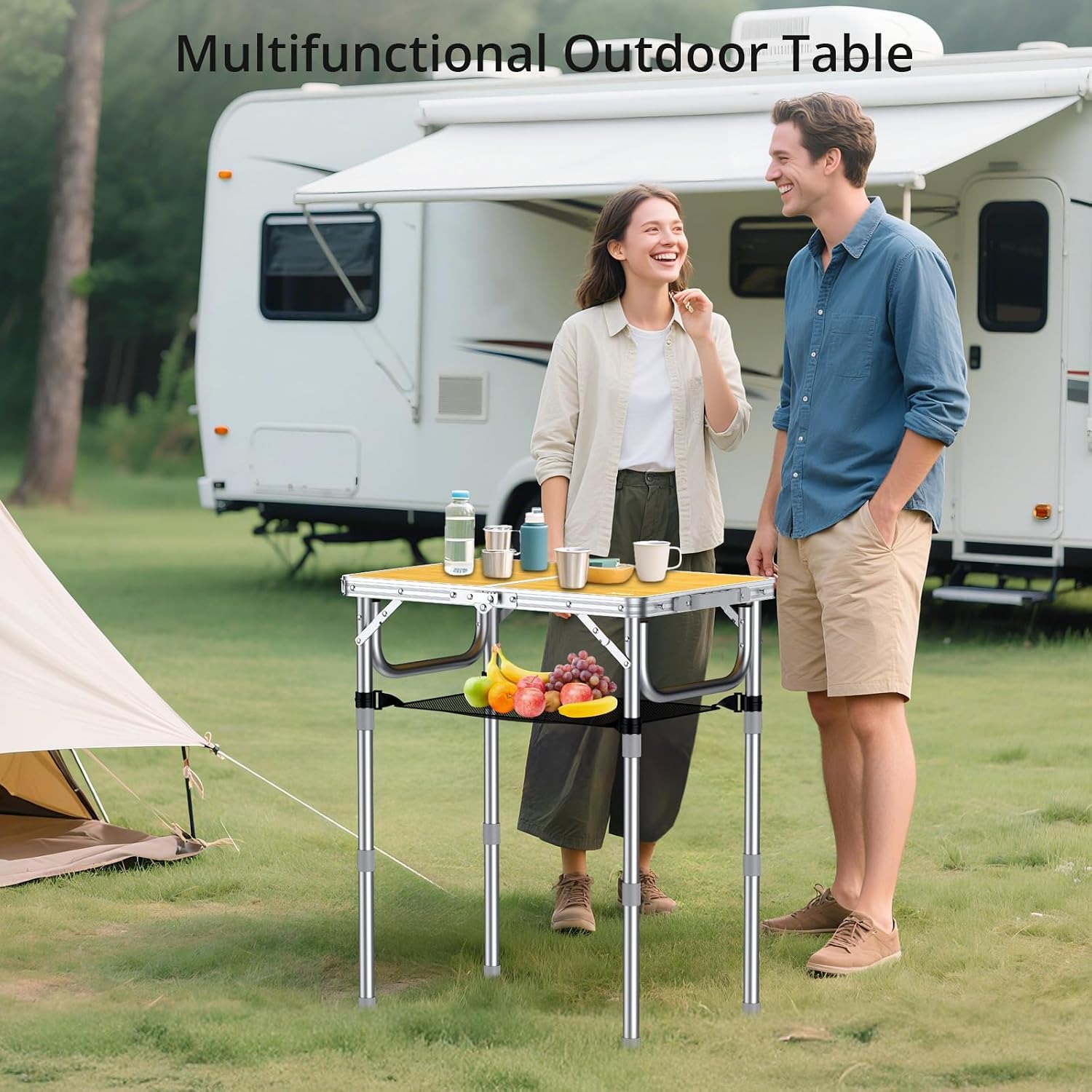 Adjustable Height Folding Camping Table 2ft: image 3
