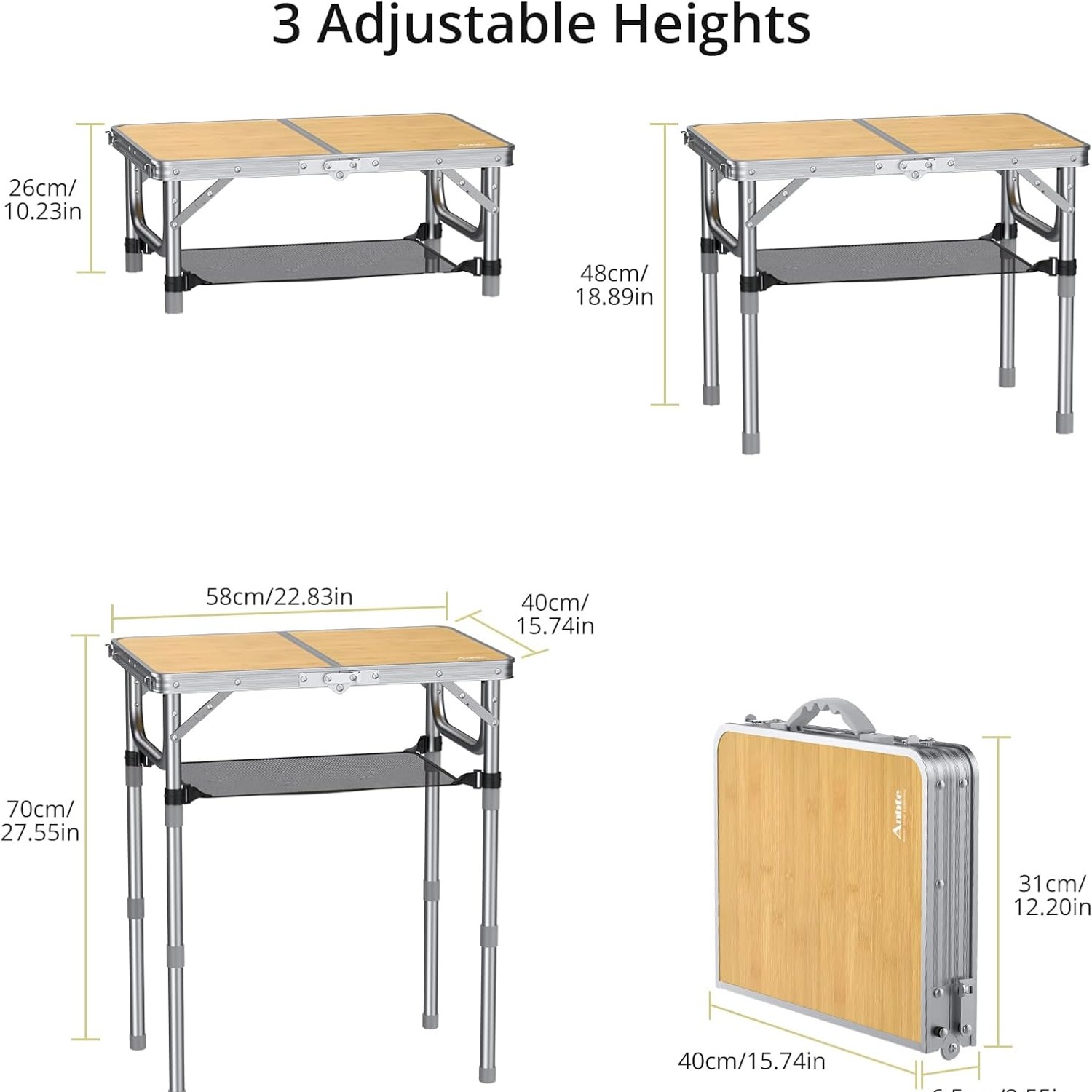 Adjustable Height Folding Camping Table 2ft: image 4