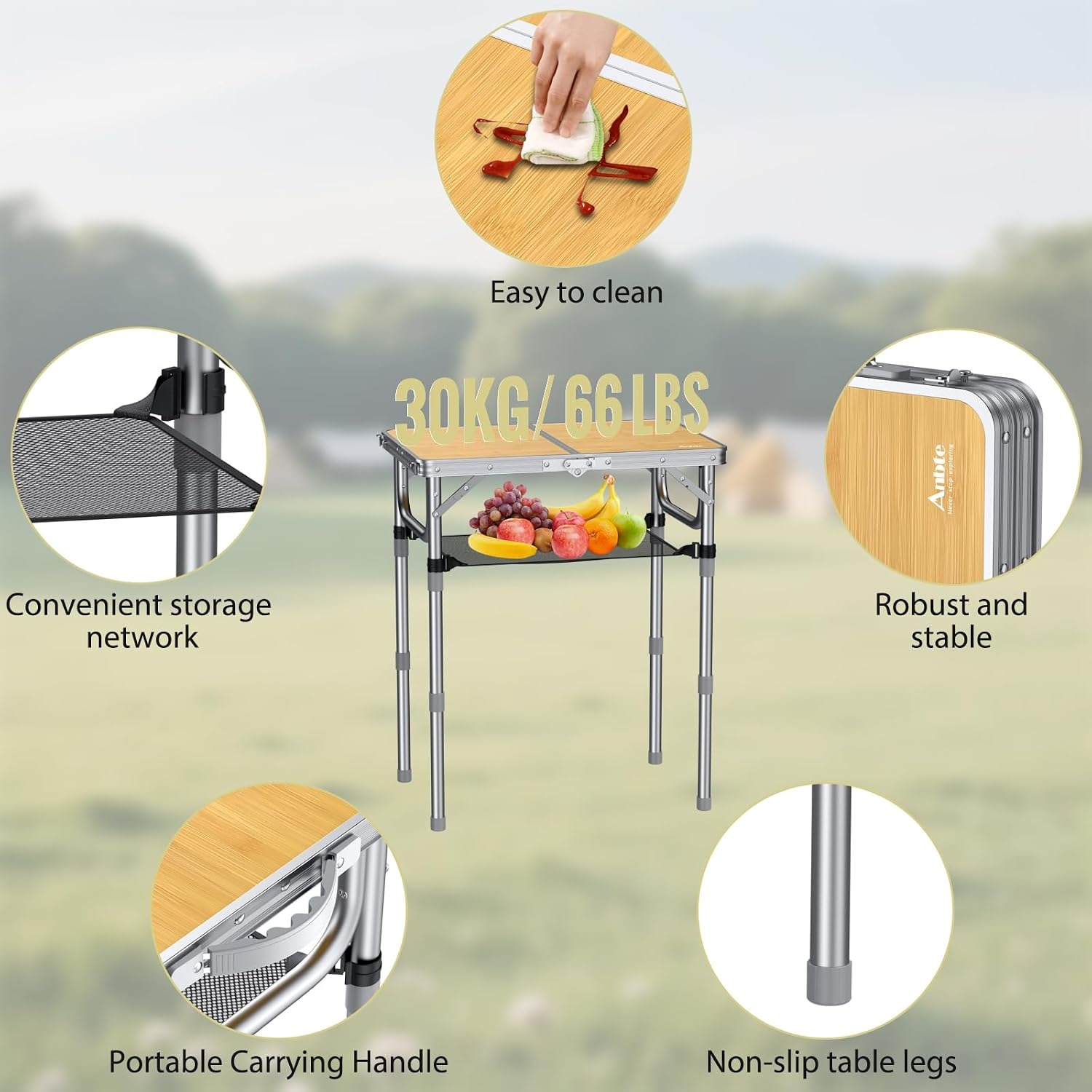 Adjustable Height Folding Camping Table 2ft: image 6