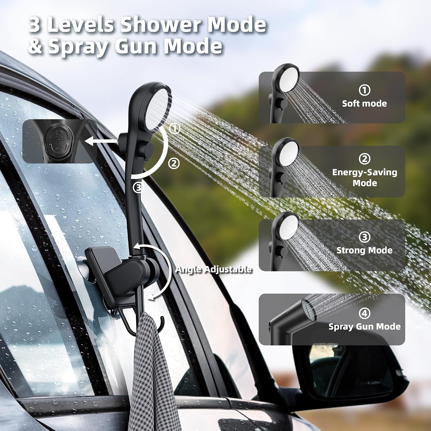 Rechargeable Camping Shower Kit with Collapsible Bucket: image 5
