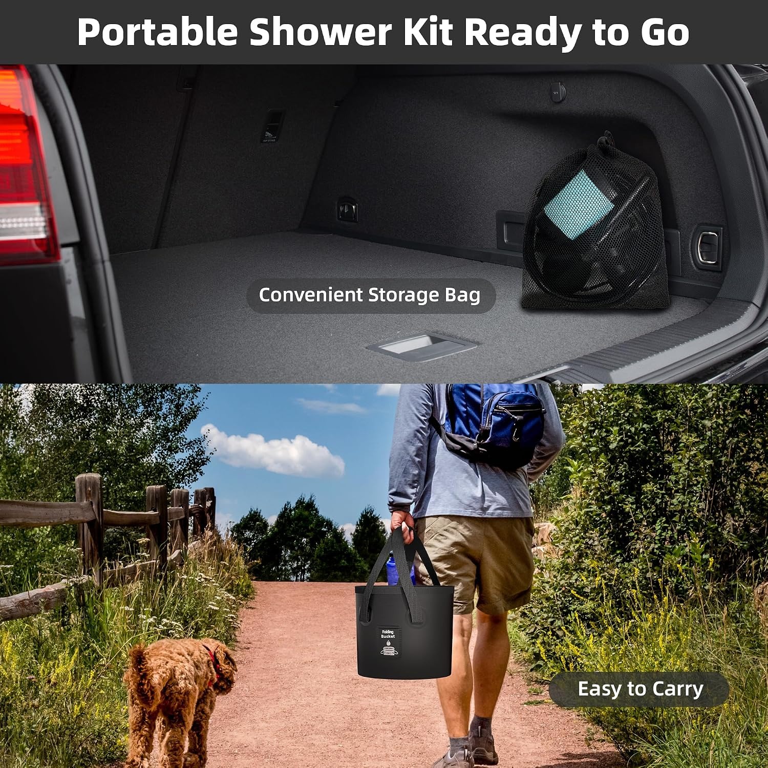 Rechargeable Camping Shower Kit with Collapsible Bucket: image 7