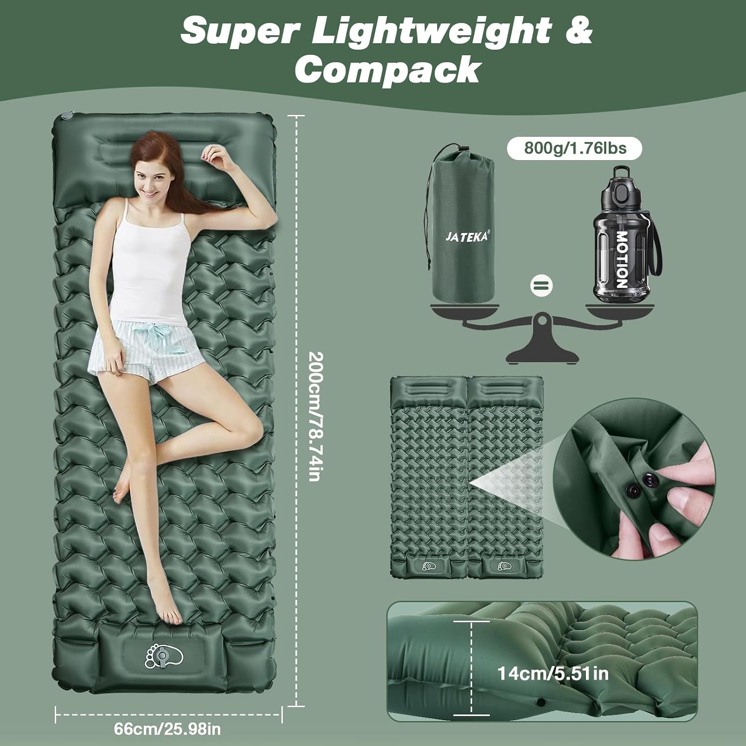 Self Inflating Sleeping Mat with Built-In Foot Pump and Pillow: image 8
