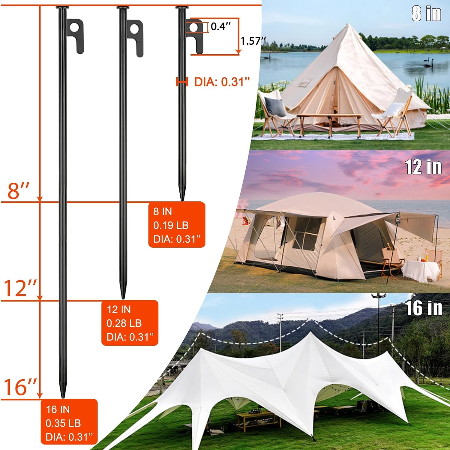 Heavy Duty Forged Steel Tent Pegs 8 Pack: image 7